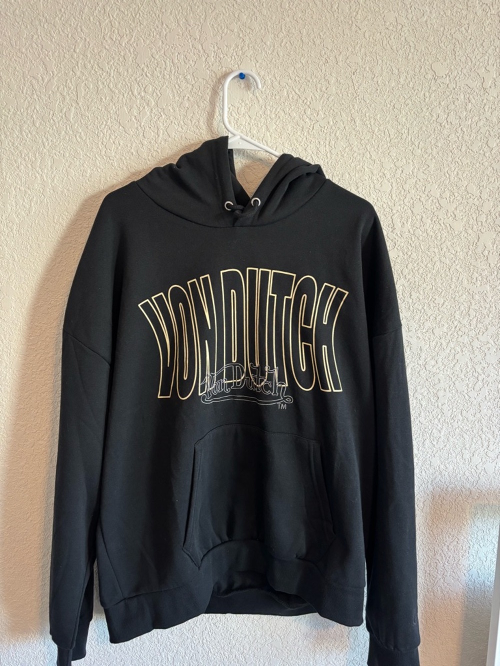 Von Dutch Black Hoodie with Gold Outlined Logo